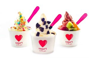 Single-serve cup displaying sogurt’s iconic “heart-shaped” logo